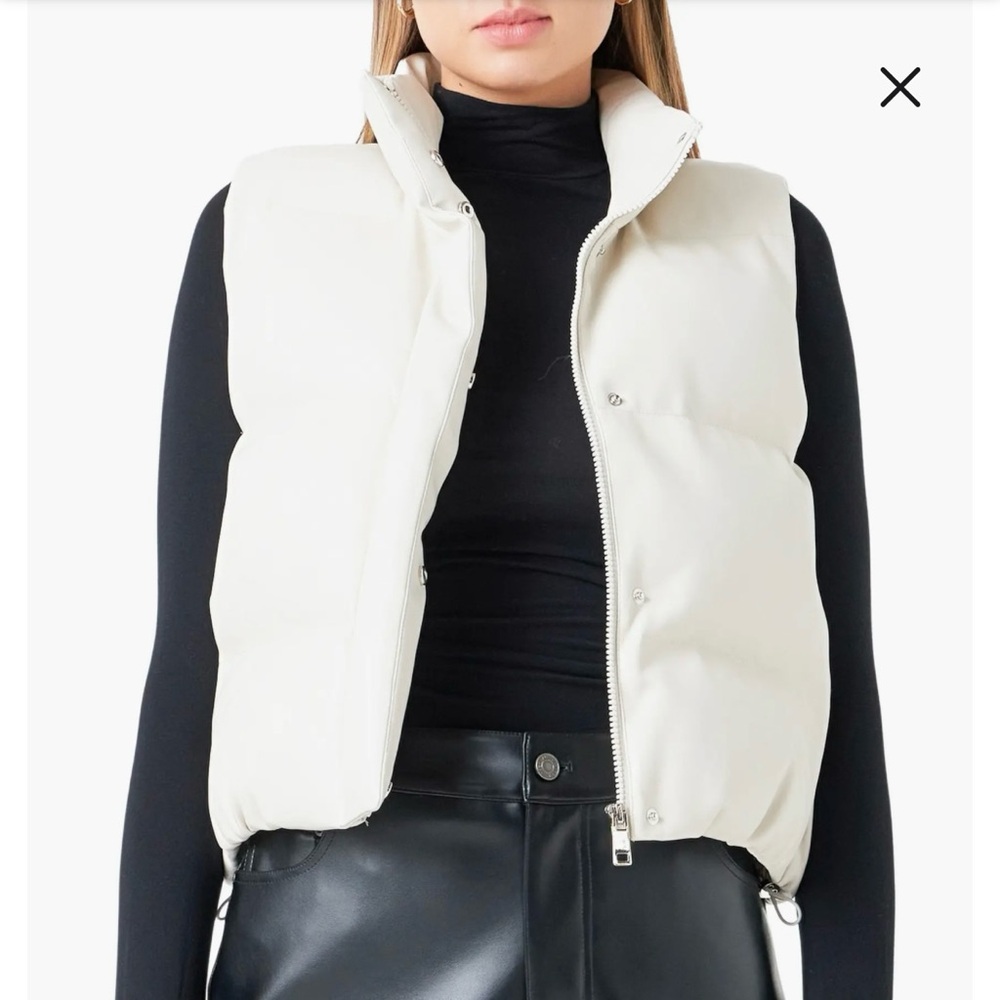 Grey Lab Faux Leather Quilted Puffer Vest Cream Beige Cropped Small NWT